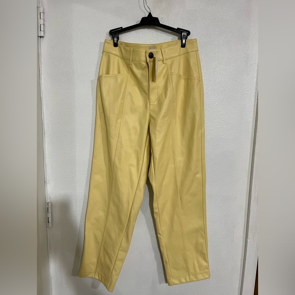 A new day, yellow faw  leather trousers, size 8 NWT pants relaxed fit